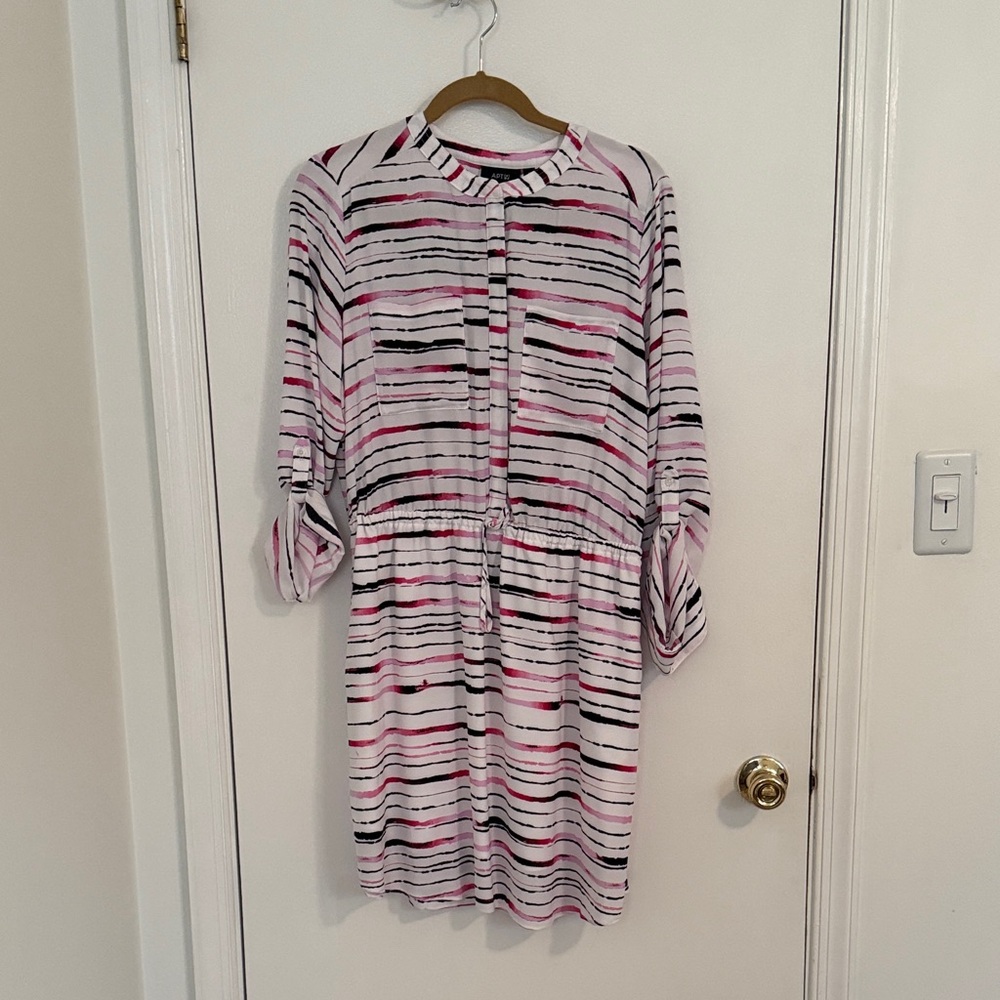 Apt. 9 Long Sleeve Dress in Pink and Black Stripes